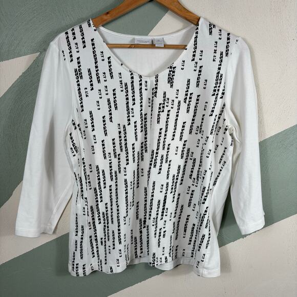 Chico's Shirt Blouse Womens Large White Scoop Neck Geometric Soft Stretch Casual - Picture 9 of 10